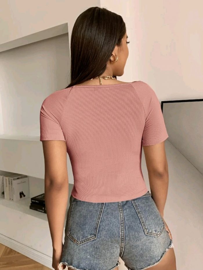 Sweetheart Neck Rib-knit Tee - Image 5