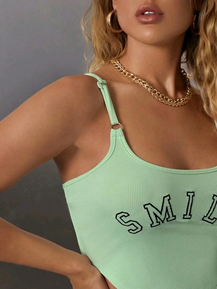 Embroidery Letter Crop Cami Top - Image 3