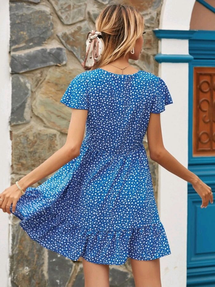 Confetti Heart Print Ruffle Hem A-line Dress - Image 4