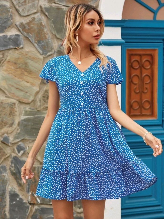 Confetti Heart Print Ruffle Hem A-line Dress - Image 2