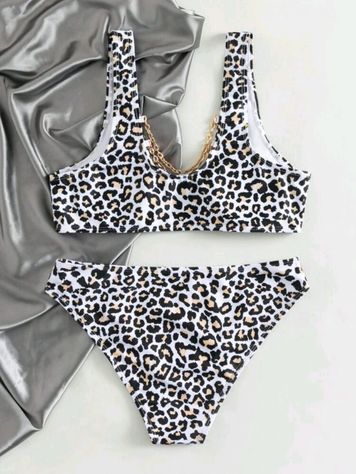 Leopard Print Chain Bikini Swimsuit - Image 5