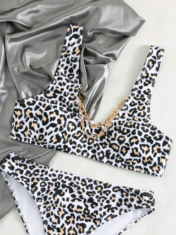 Leopard Print Chain Bikini Swimsuit - Image 4