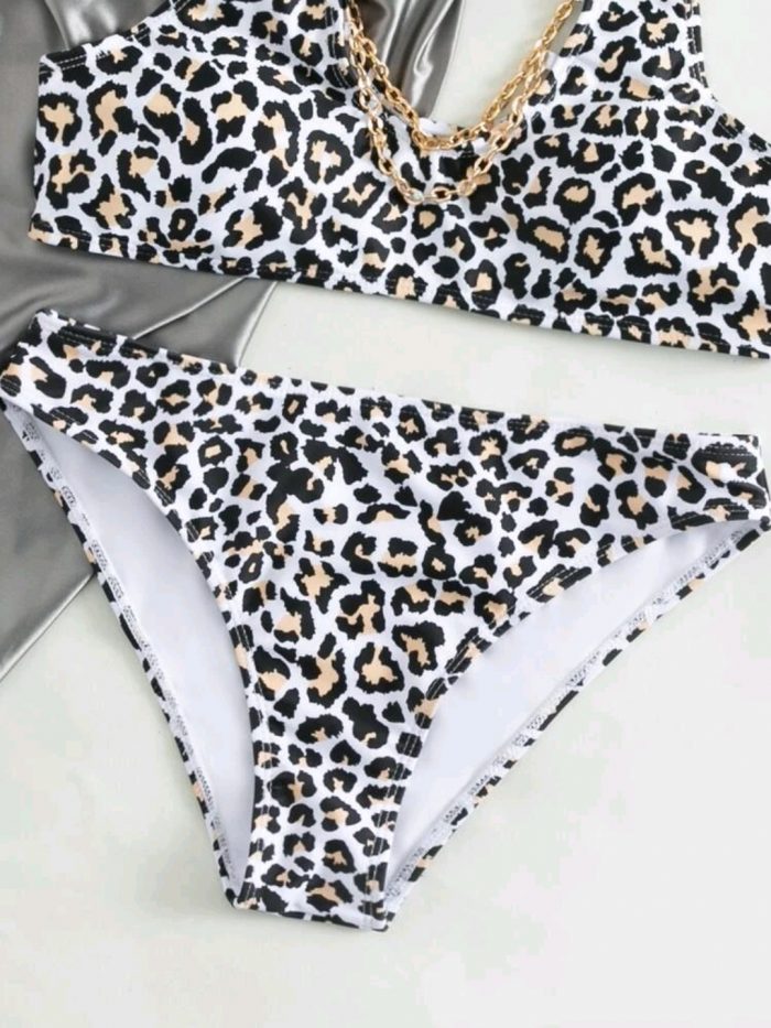 Leopard Print Chain Bikini Swimsuit - Image 3