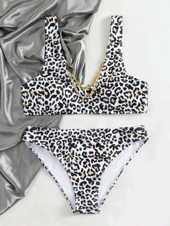 Leopard Print Chain Bikini Swimsuit - Image 2