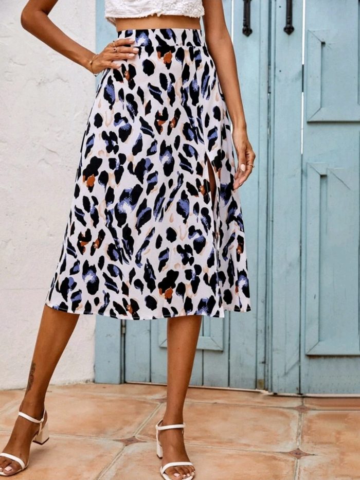 Allover Print Split Hem Skirt
