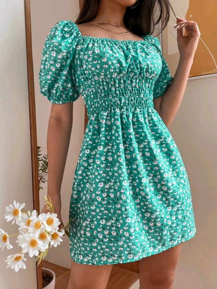 Ditsy Floral Shirred Waist Dress