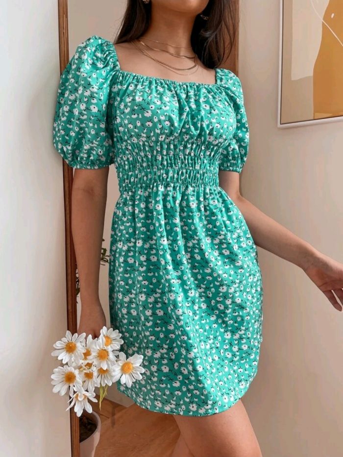 Ditsy Floral Shirred Waist Dress - Image 4