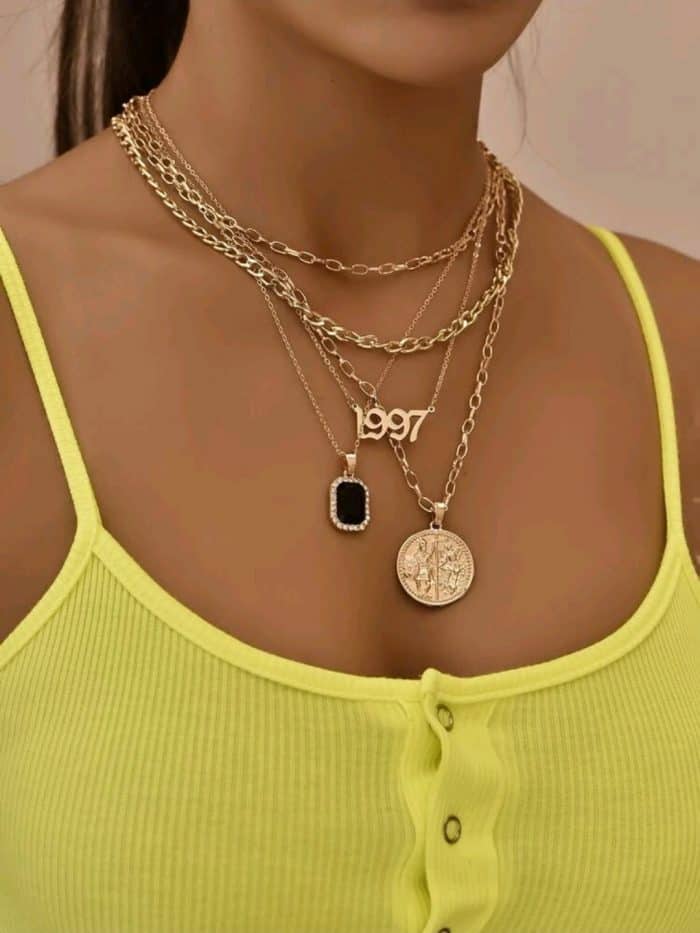 Number & Roman Coin Charm Layered Necklace