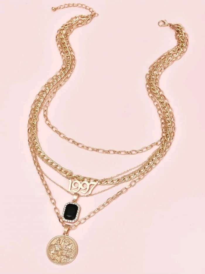 Number & Roman Coin Charm Layered Necklace - Image 5