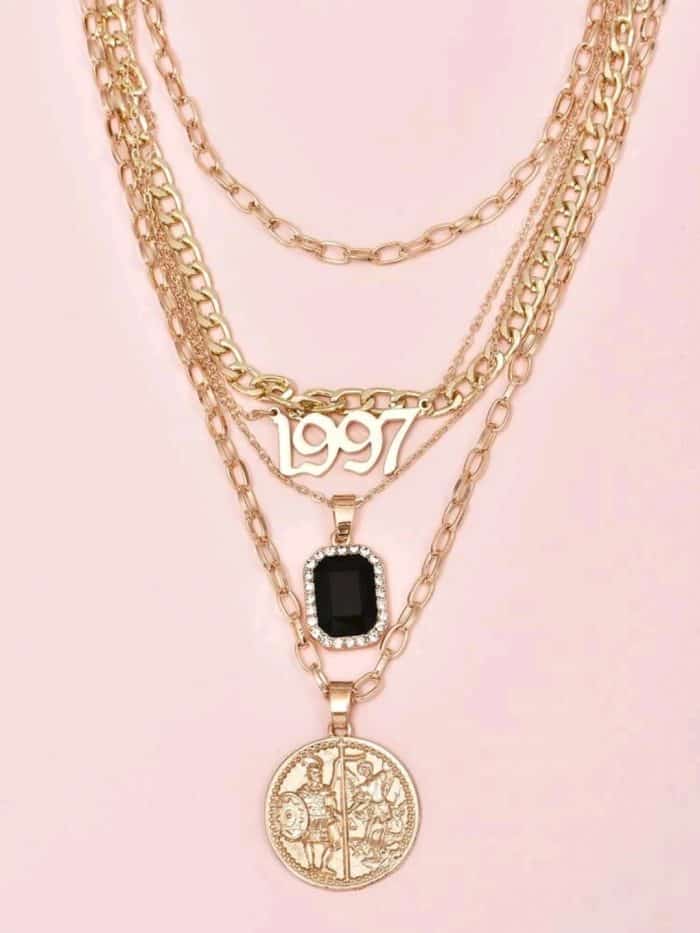 Number & Roman Coin Charm Layered Necklace - Image 3