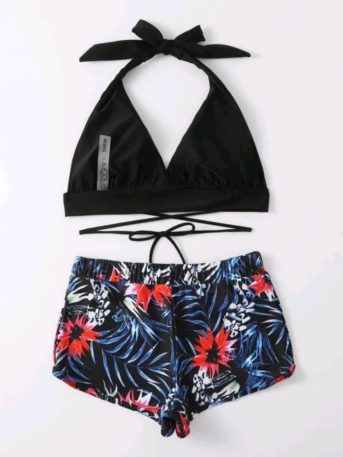 Tropical Halter Shorts Bikini Swimsuit - Image 5