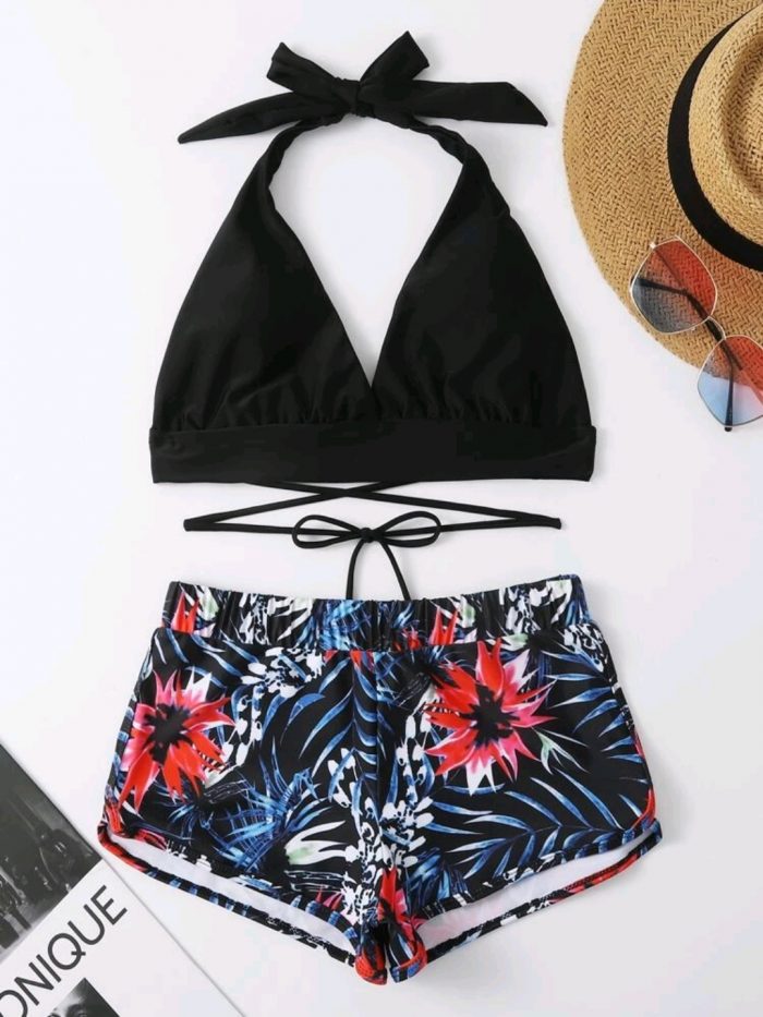 Tropical Halter Shorts Bikini Swimsuit - Image 4