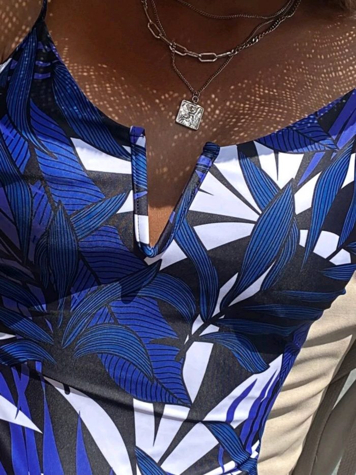 Plant Print V Wired One Piece Swimsuit - Image 3