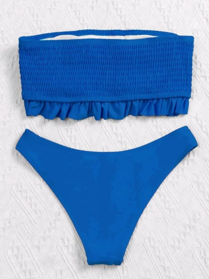 Smocked Frill Bandeau Bikini Swimsuit - Image 7
