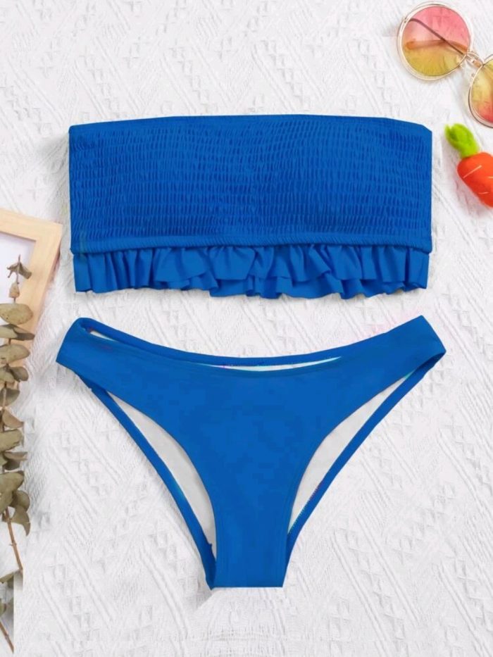 Smocked Frill Bandeau Bikini Swimsuit - Image 3