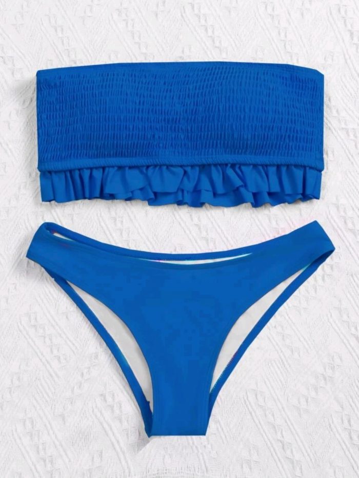 Smocked Frill Bandeau Bikini Swimsuit - Image 2