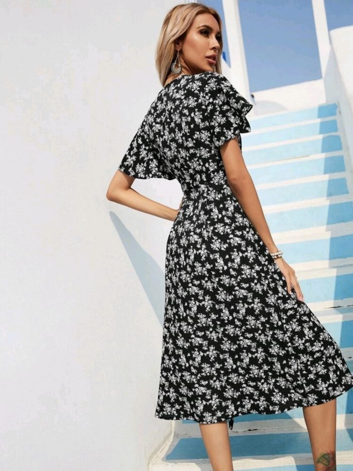 Ditsy Floral Wrap Knot Dress - Image 4