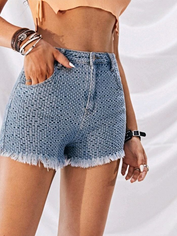 SHEIN High Waist Raw Hem Denim Shorts
