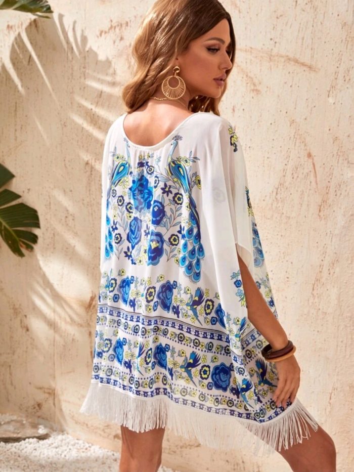 Floral Print Fringe Cover Up - Image 5