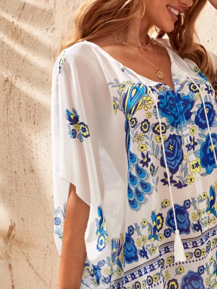 Floral Print Fringe Cover Up - Image 3