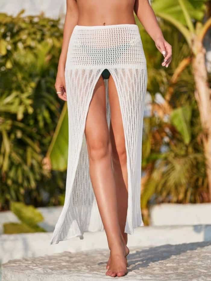 Split Hem Two Way Crochet Cover Up - Image 4
