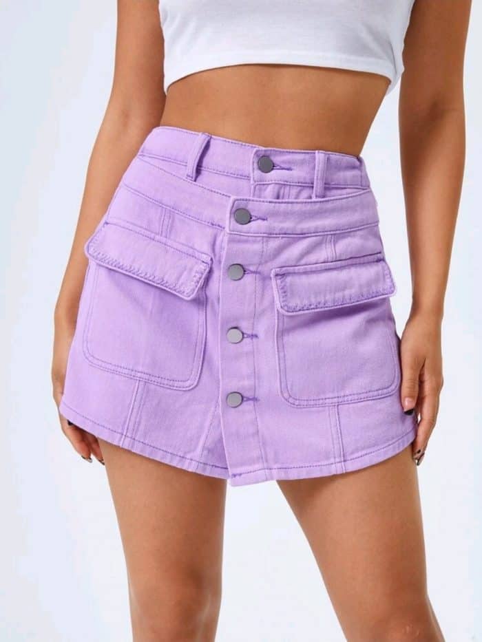 High Waist Button Front Denim Shorts