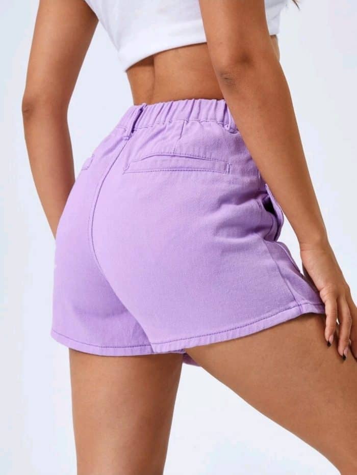 High Waist Button Front Denim Shorts - Image 5