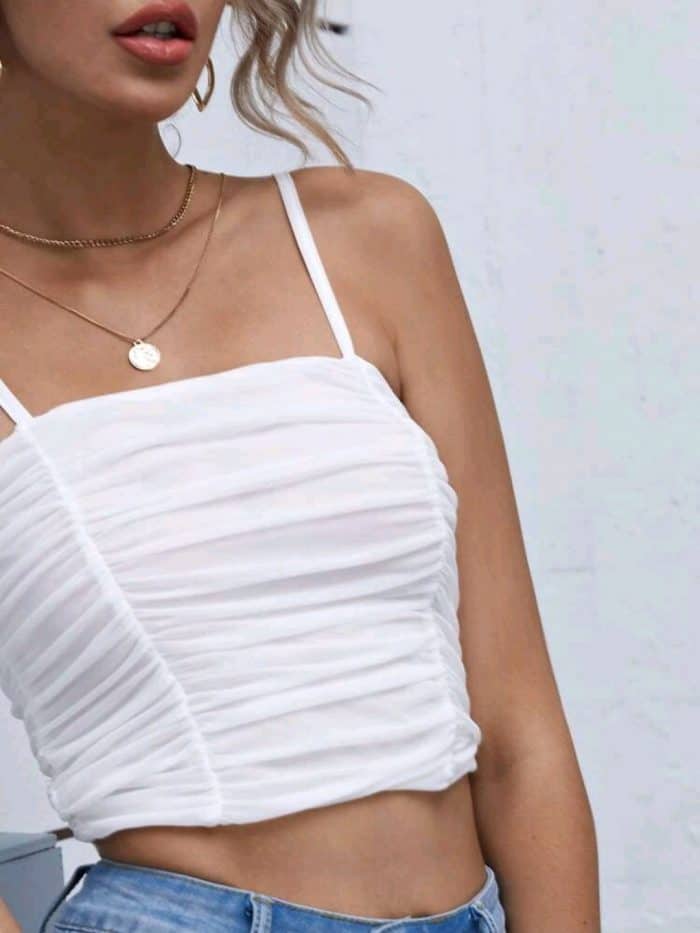 SHEIN Ruched Detail Solid Mesh Cami Top - Image 2