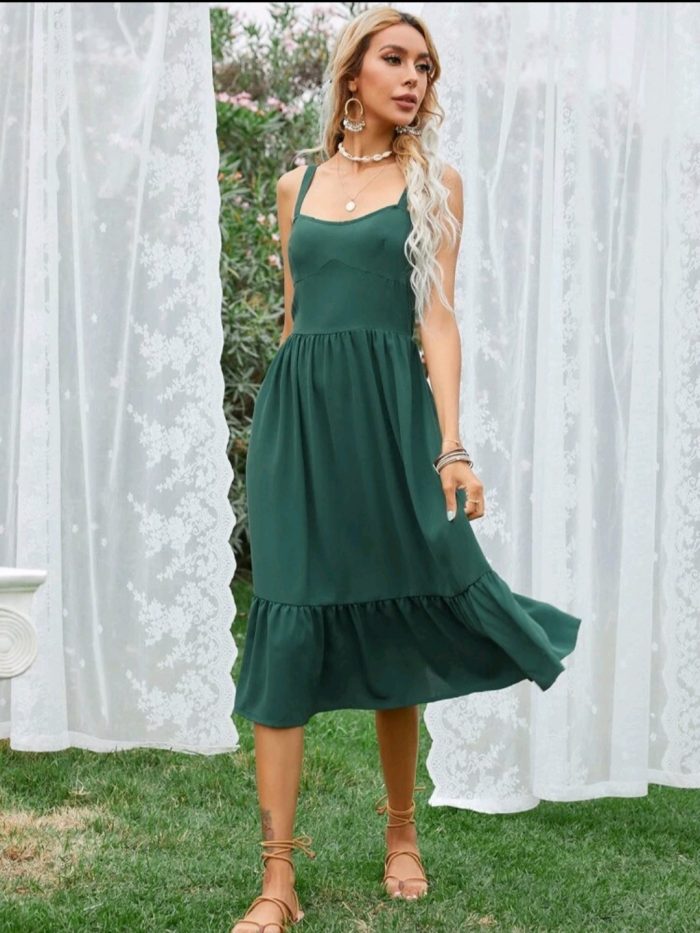 Solid Ruffle Hem Cami Dress