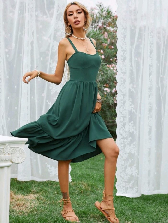 Solid Ruffle Hem Cami Dress - Image 5