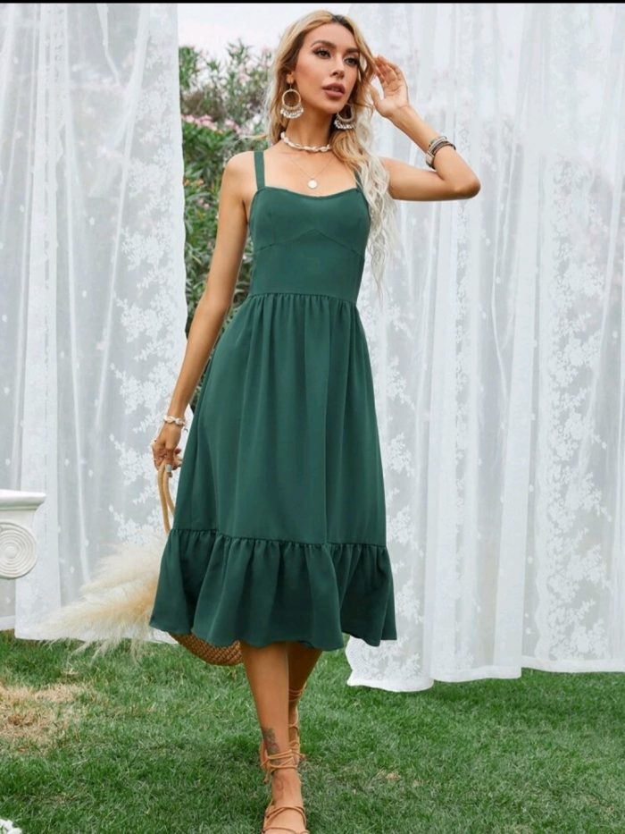 Solid Ruffle Hem Cami Dress - Image 3