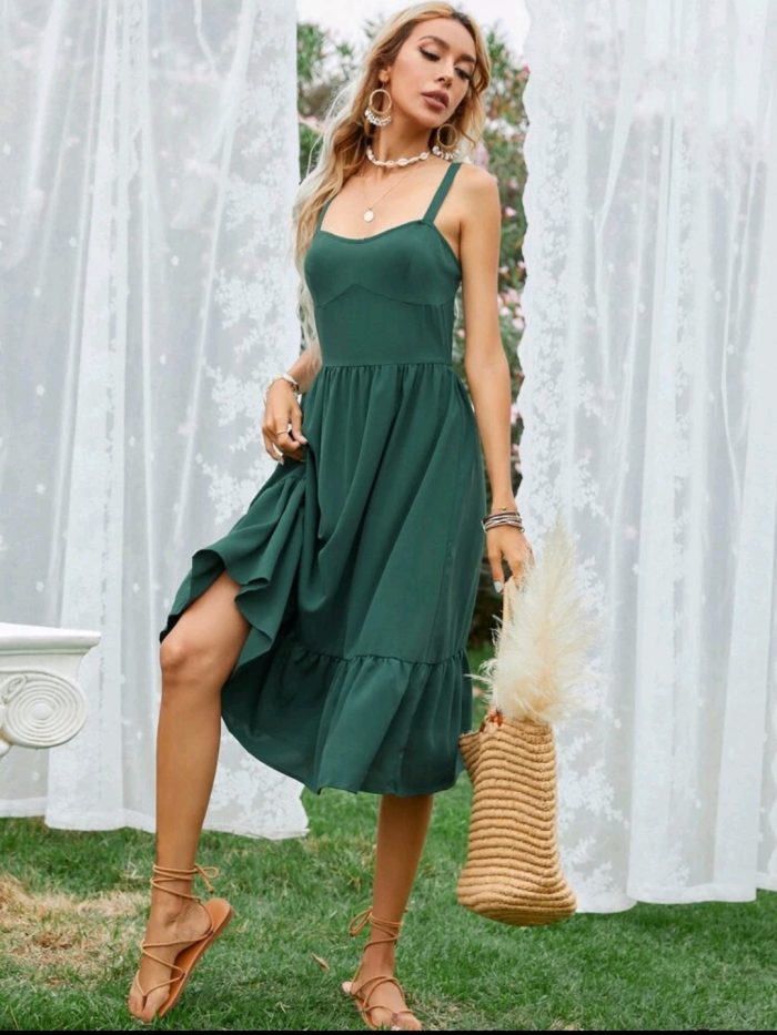 Solid Ruffle Hem Cami Dress - Image 2