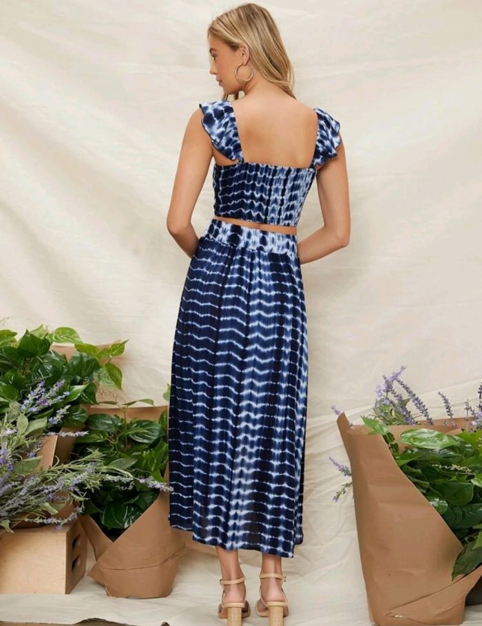 SHEIN Tie Dye Ruffle Armhole Crop Top & Skirt Set - Image 5