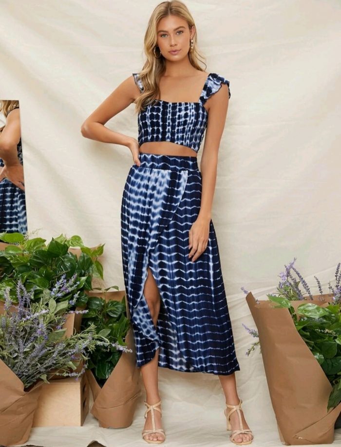 SHEIN Tie Dye Ruffle Armhole Crop Top & Skirt Set - Image 4