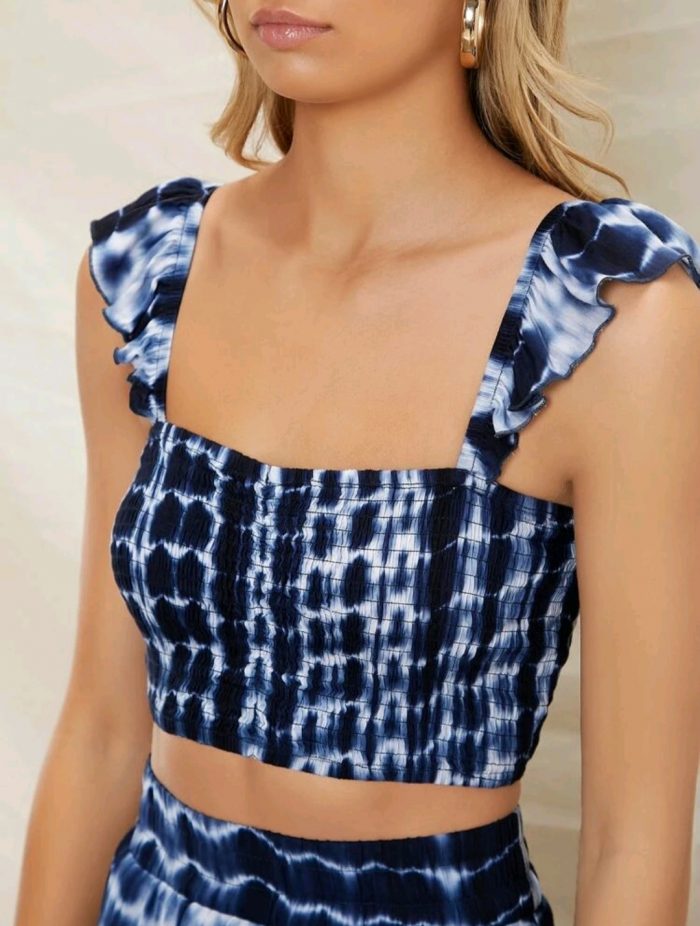 SHEIN Tie Dye Ruffle Armhole Crop Top & Skirt Set - Image 2