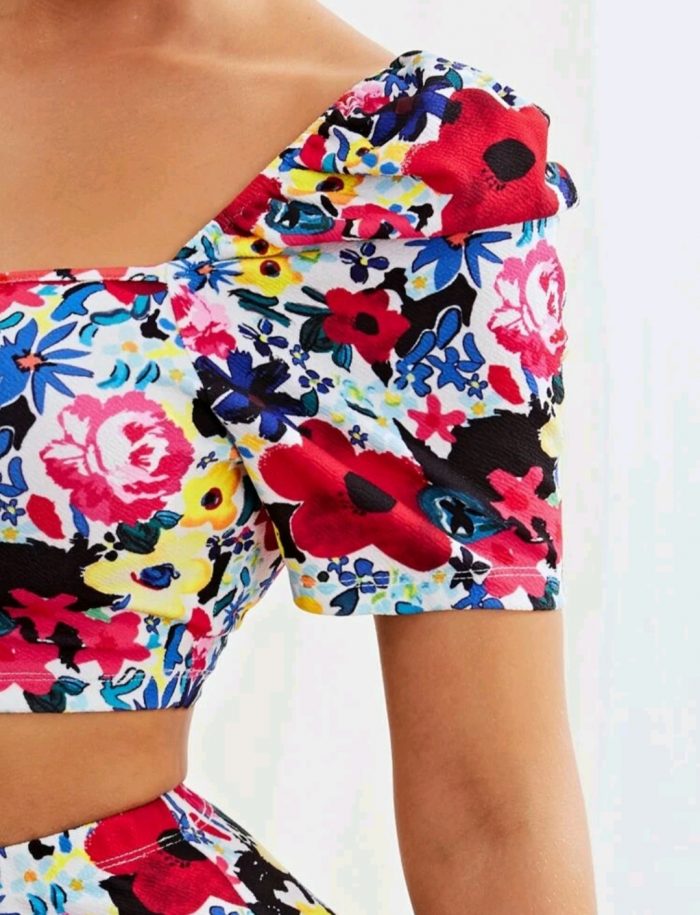SHEIN Floral Print Sweetheart Neck Puff Sleeve Top and Skirt Set - Image 2