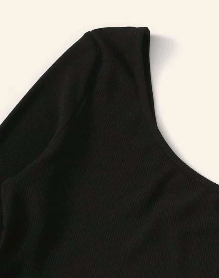 SHEIN One-Shoulder Crop Top & Grid Mini Skirt Set - Image 3