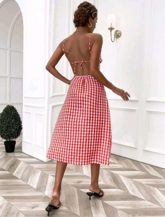 Button Front Gingham Cami Dress - Image 6