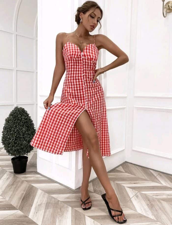 Button Front Gingham Cami Dress - Image 5