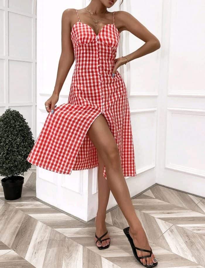 Button Front Gingham Cami Dress - Image 3