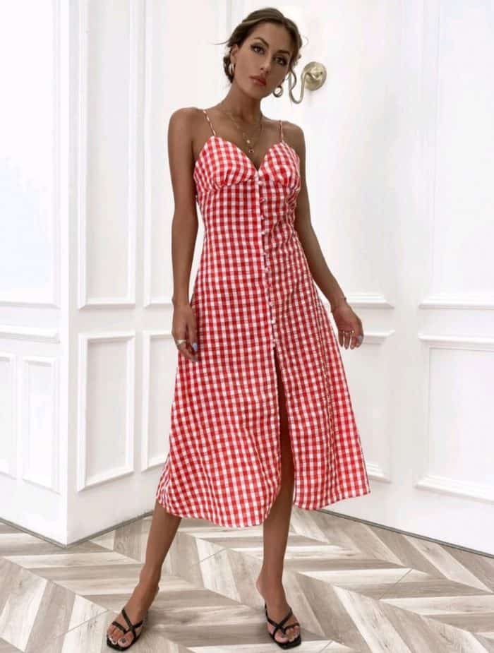 Button Front Gingham Cami Dress - Image 2