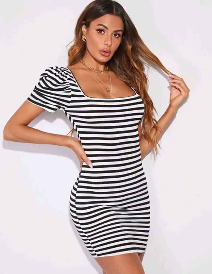 SHEIN Striped Square Neck Bodycon Dress