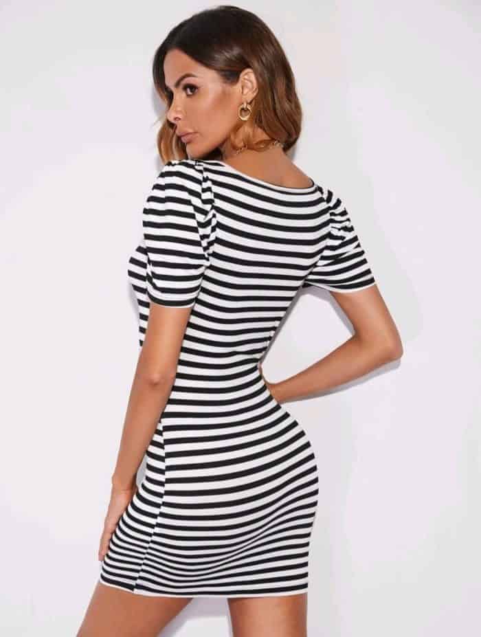 SHEIN Striped Square Neck Bodycon Dress - Image 5