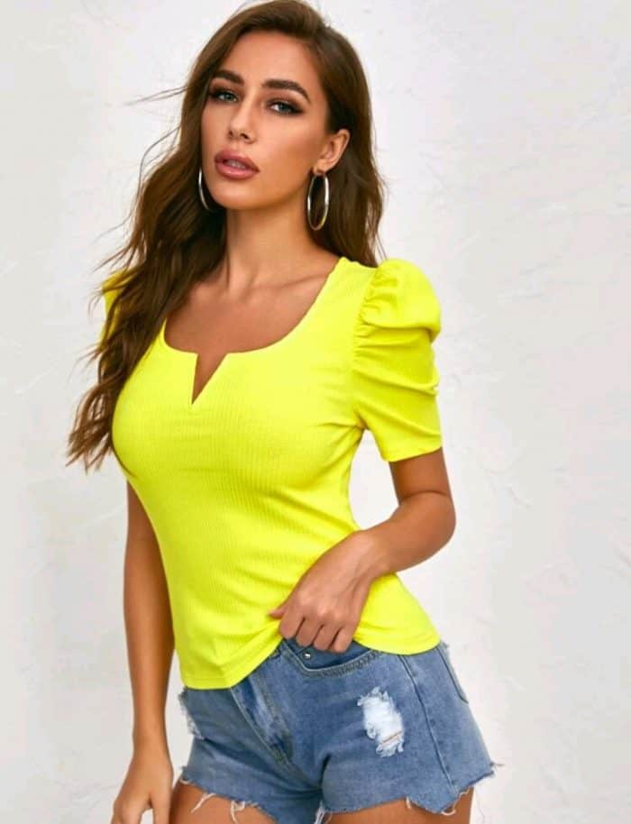SHEIN Notched Neck Rib-knit Top - Image 4