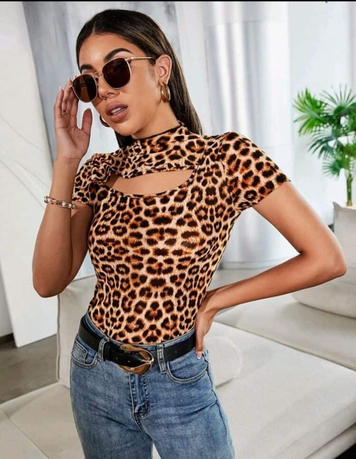 Leopard Cut Out Tee - Image 2