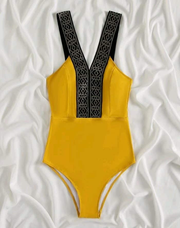 Geo Tape Trim One Piece Swimsuit - Image 3