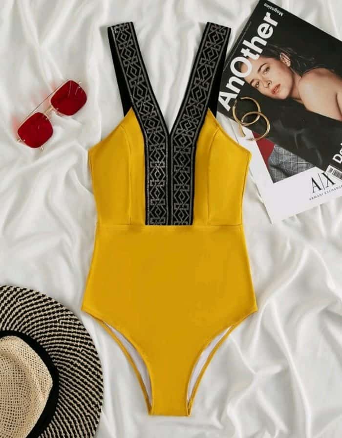 Geo Tape Trim One Piece Swimsuit - Image 2