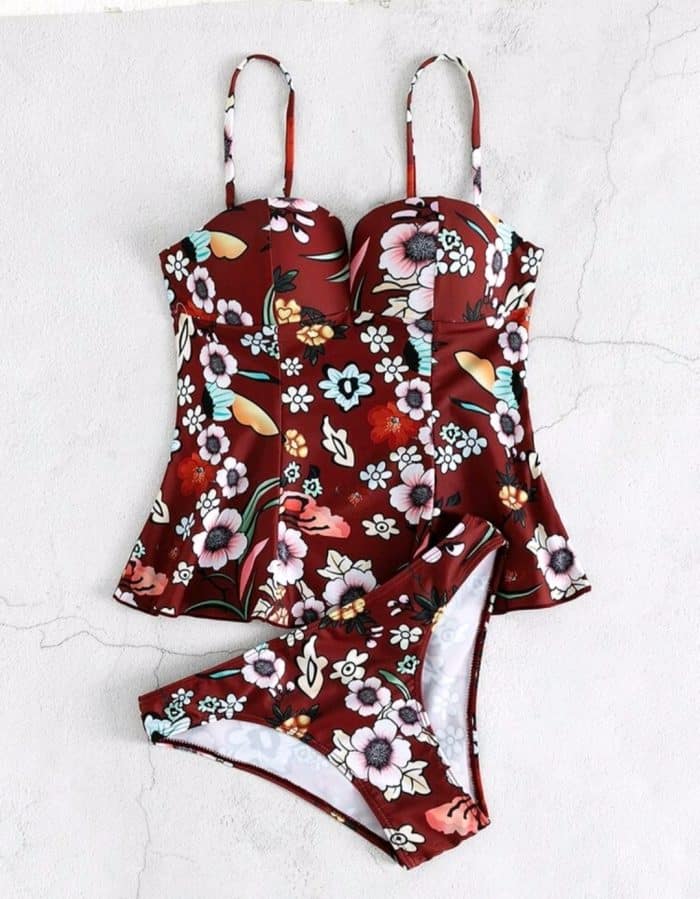 Floral V Wired Push Up Bikini Swimsuit - Image 3