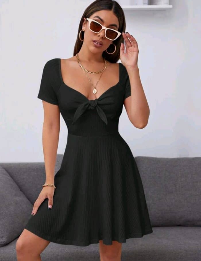 SHEIN Tie Front Rib Knit Dress