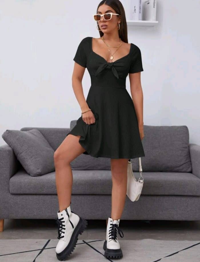 SHEIN Tie Front Rib Knit Dress - Image 2